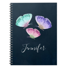 3 Söt Pastel Watercolor Butterflies Anteckningsbok