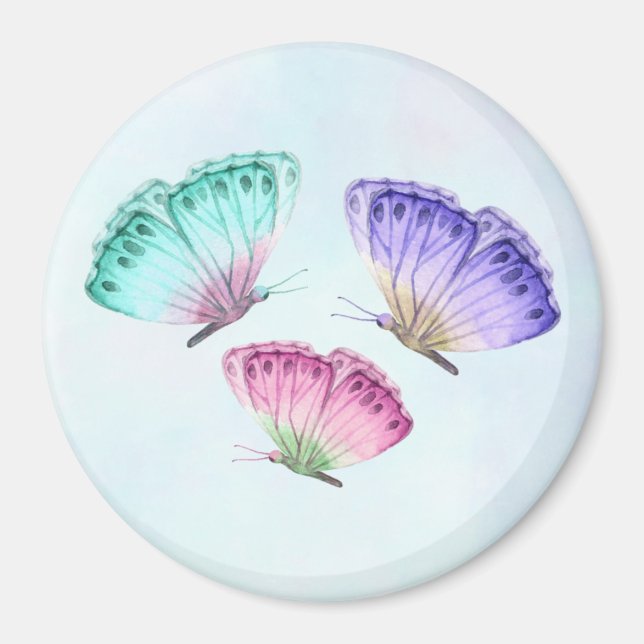 3 Söt Pastel Watercolor Butterflies Magnet (Framsidan)