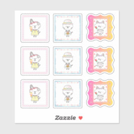 3 söta katter - pastellklister för hand-färgad lak klistermärken