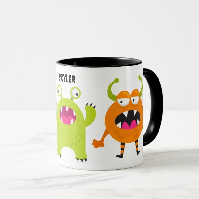 3 söta små monster med namn mugg (Framsida höger)