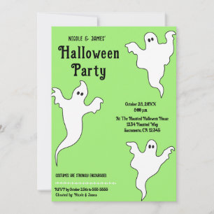 3 Spöken Grön Svart Whimsical Halloweenfest Inbjudningar