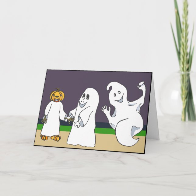 3 Spöken Trick eller behandling med Halloween-natt Kort (Framsida)