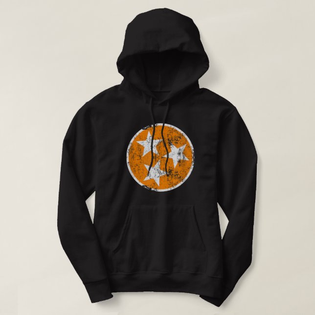 3 Star TN Orange och White Distress Tennessee St. Hoodie (Design framsida)