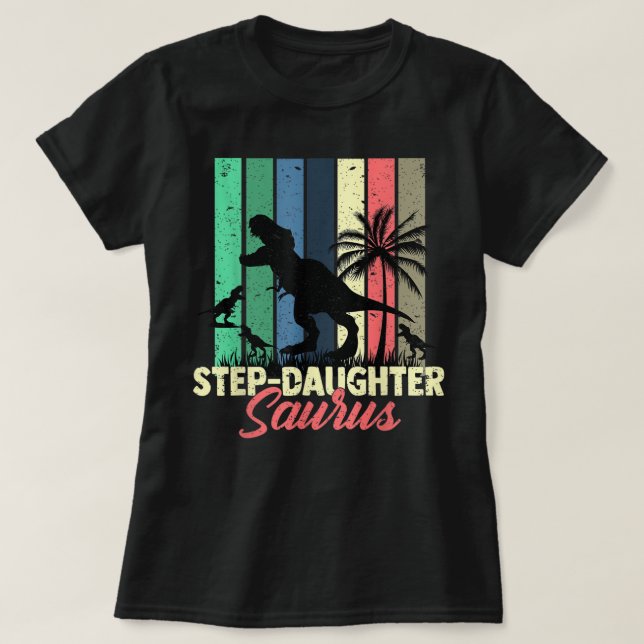 3 Stegdotter till Rex Saurus Dinosaur med fotsteg T Shirt (Design framsida)