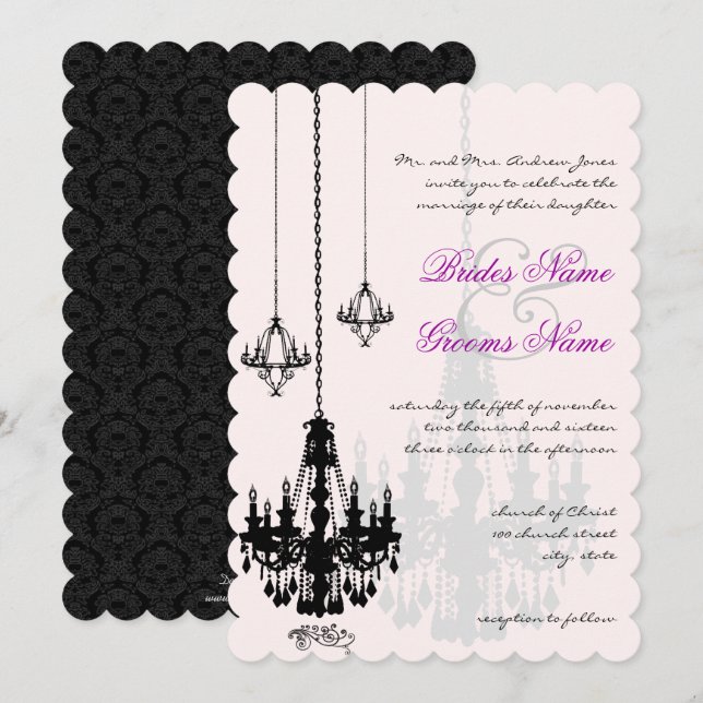 3 Svart chandeliers Shadows Wedding-inbjudningar Inbjudningar (Fram/baksida)