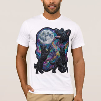 3 Svart Hund Måne Broderi Estetisk Grafisk T-Shirt