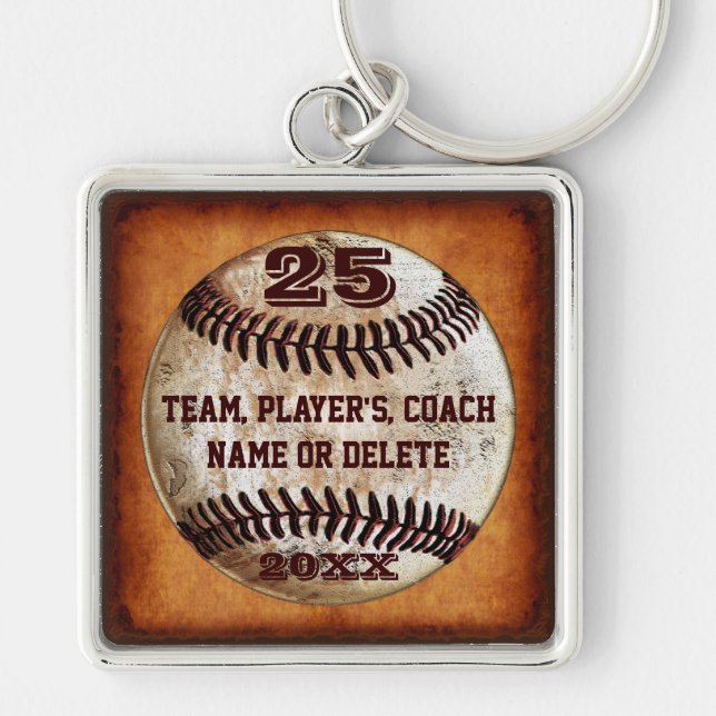 3 Textmallar Present till baseballspelare, tränare Fyrkantig Silverfärgad Nyckelring (Framsidan)