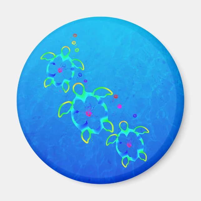 3 Tie Dyed Hawaiian Honu Turtles Magnet (Framsidan)