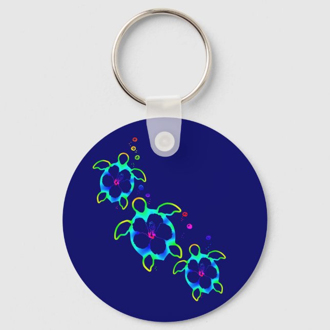 3 Tie Dyed Honu Turtles Nyckelring (Framsida)