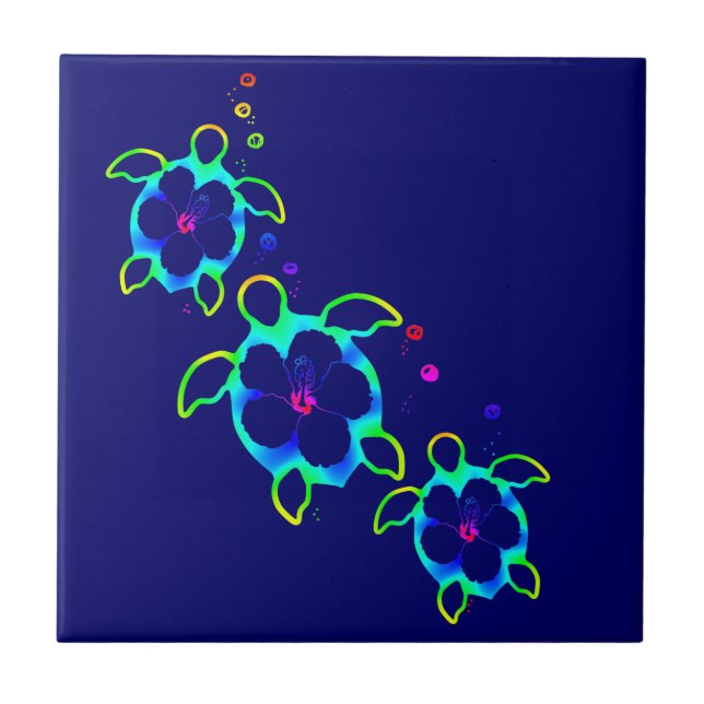 3 Tie färgade Honu sköldpaddor Kakelplatta (Framsidan)