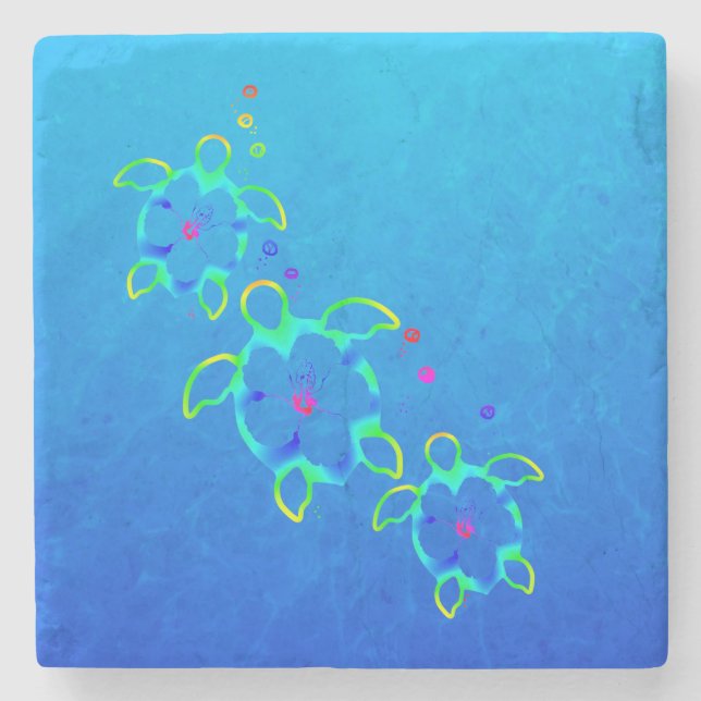 3 Tie färgade Honu sköldpaddor Underlägg Sten (Framsidan)