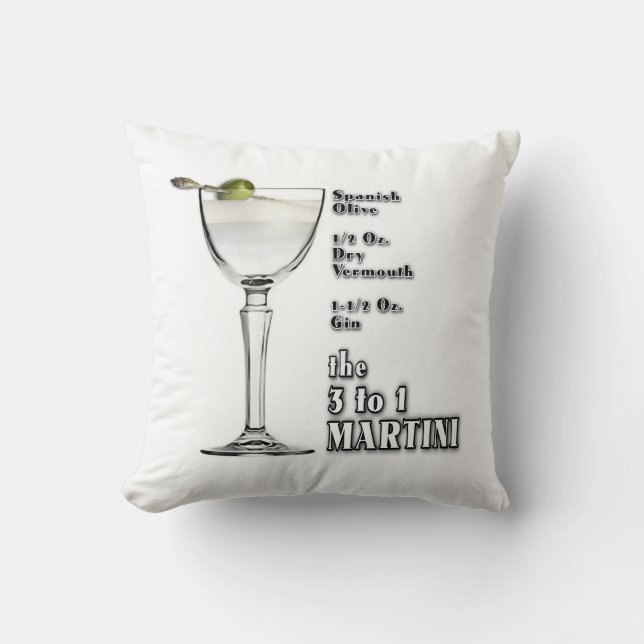 3 till 1 (Våt) Martini Cocktail Recept Konst Kudde (Framsida)