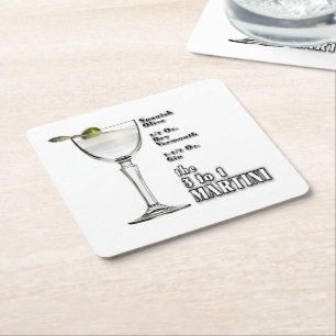 3 till 1 (Våt) Martini Cocktail Recept Konst Underlägg Papper Kvadrat