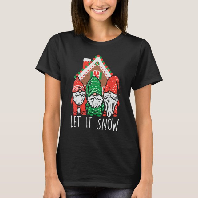 3 Tomtar Låt Det Snöa Pepparkakshus Jul G T Shirt (Framsida)