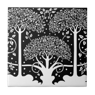 3 Träd Art nouveau Black and White Beardsley Kakelplatta