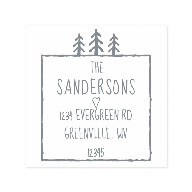 3 Träd Rustic Woodland Lugn Forest Returadress Självfärgande Stämpel (Design)