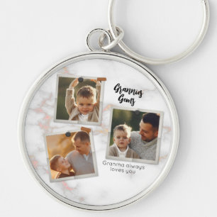 3 Tre foto Modern Elegant Collage Family Kärlek Rund Silverfärgad Nyckelring