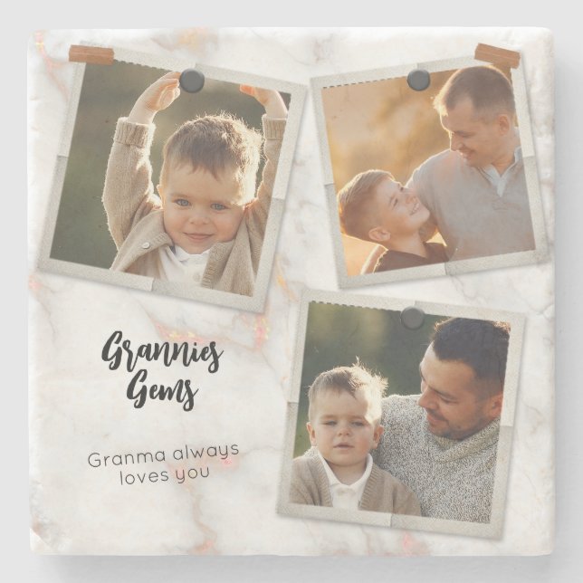 3 Tre foto Modern Elegant Collage Family Kärlek Stenunderlägg (Framsidan)