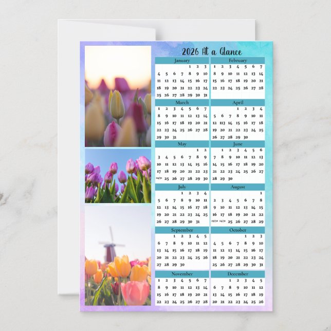 3 Tulip Image At a Glance Calendar Magnetisk Inbjudningskort (Framsida)
