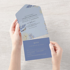 3 tum1 Dusty Blue Guld Boho Feathers Bröllop OSA