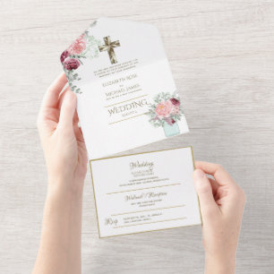 3 tum1 Katolska Bröllopsinbjudningar Blommigt Guld