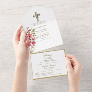 3 tum1 Katolska Bröllopsinbjudningar Blommigt Guld