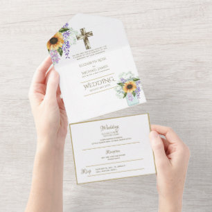 3 tum1 Katolska Bröllopsinbjudningar Blommigt Guld