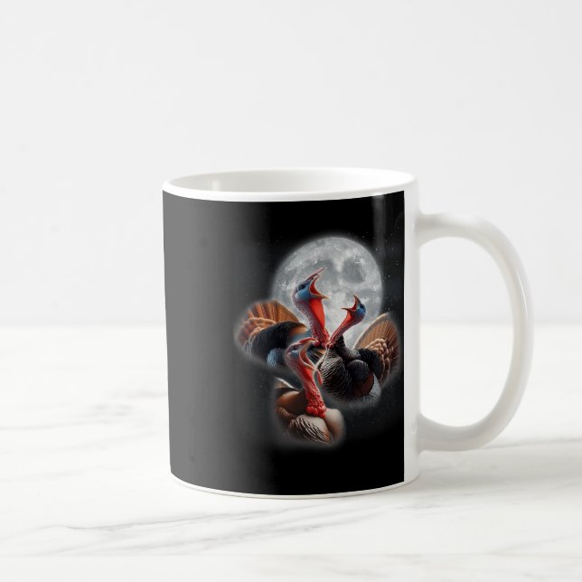 3 Turkey Howling vid Måne Funny Turkey Hunting Kaffemugg (Höger)