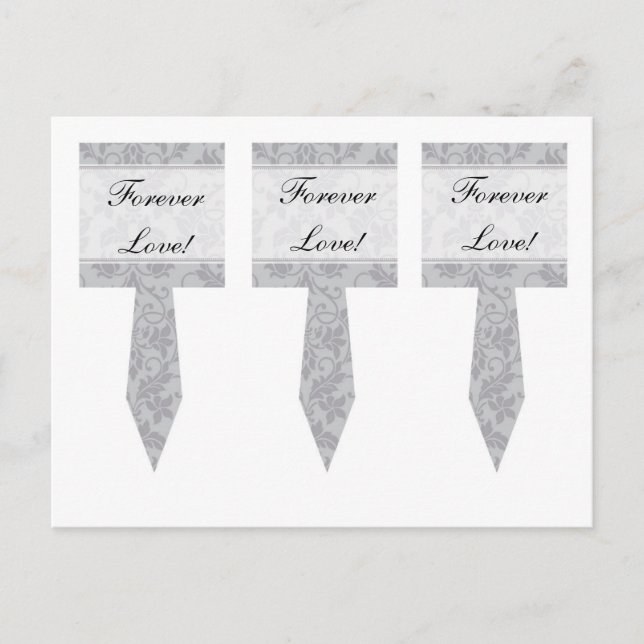 3 Tvåfärgade Plockor av Grått Damask Wedding Kopp  Vykort (Framsida)