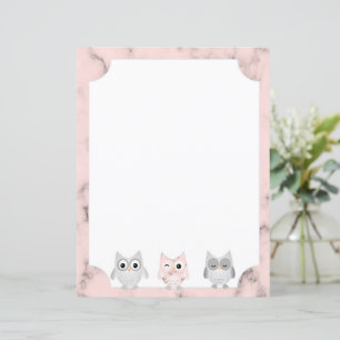 3 Uglar Rosa Marmor Design Kantad Brevpapper