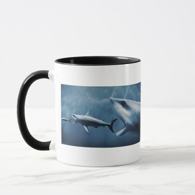 3 underbara vithajar (Carcharodoncarchariasen) Mugg (Vänster)