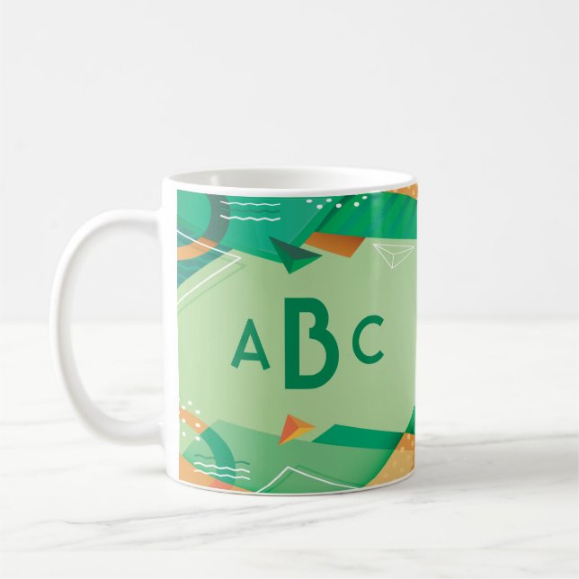 3 Ursprunglig monogram Brev Geometric Grönt Modern Kaffemugg (Vänster)