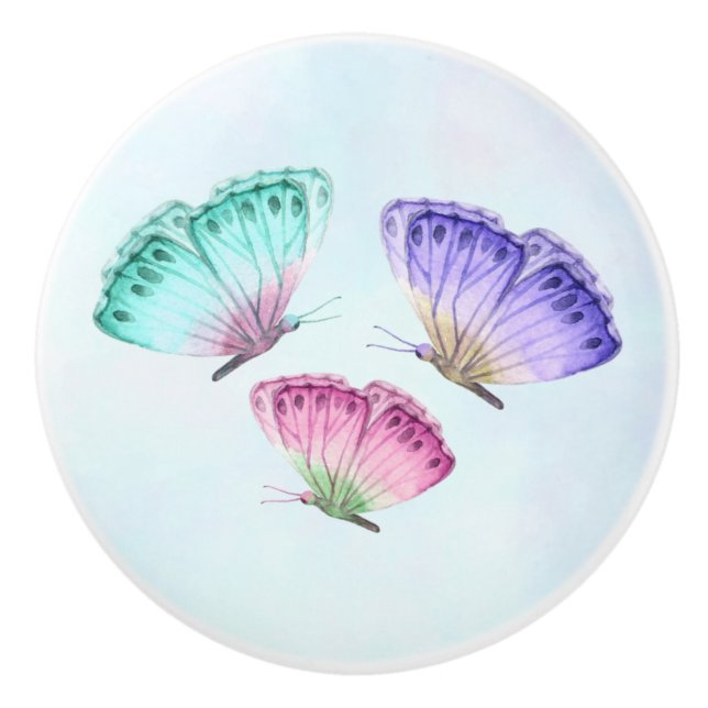 3 Vackra Pastell Färgade Akvarell Fjärilar Knopp (Framsidan)
