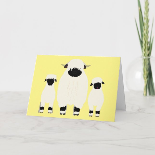 3 Valais Black Nose Sheep i en rad Kort (Framsida)