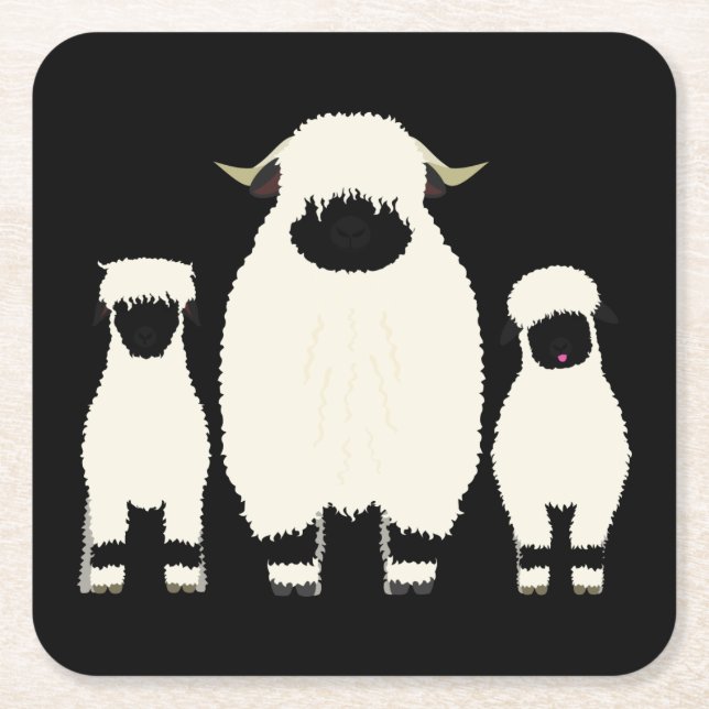 3 Valais Black Nose Sheep i en rad Underlägg Papper Kvadrat (Framsidan)