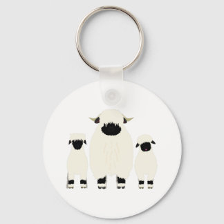 3 Valais Blendorse Sheep i rad Nyckelring