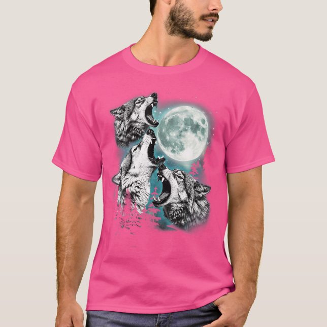 3 Varg Måne Howling Varg Head Funny Vargar T Shirt (Framsida)