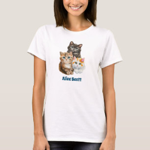 3 vattenfärgade kattungar sitta bredvid varandra, t shirt