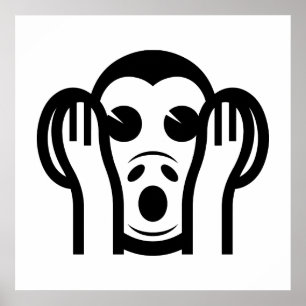 3 Wise Monkey Kikazaru 聞 か ざ る Hear NO Evil Emoji Poster