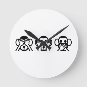 3 Wise Monkeys Emoji Rund Klocka