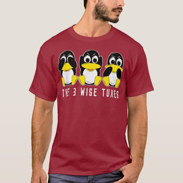 3 Wise Tues Linu Penguin för programmerare och T Shirt (Framsida)
