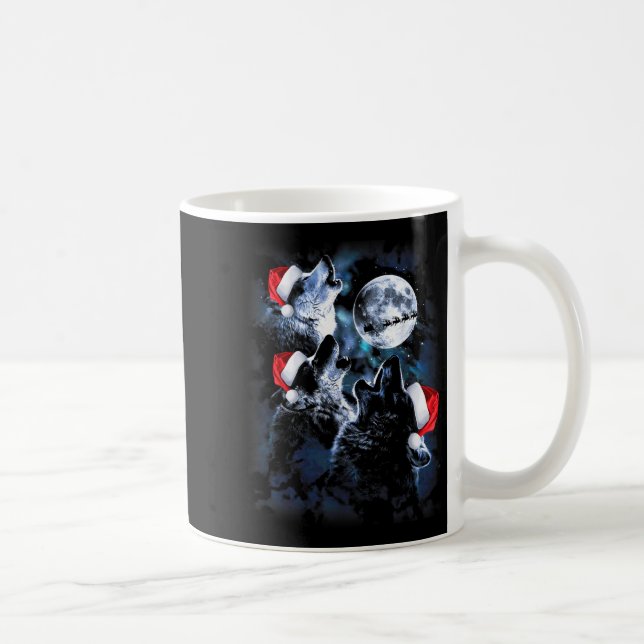 3 Wolves Howling Under Moon Christmas Santa Wolf L Kaffemugg (Höger)