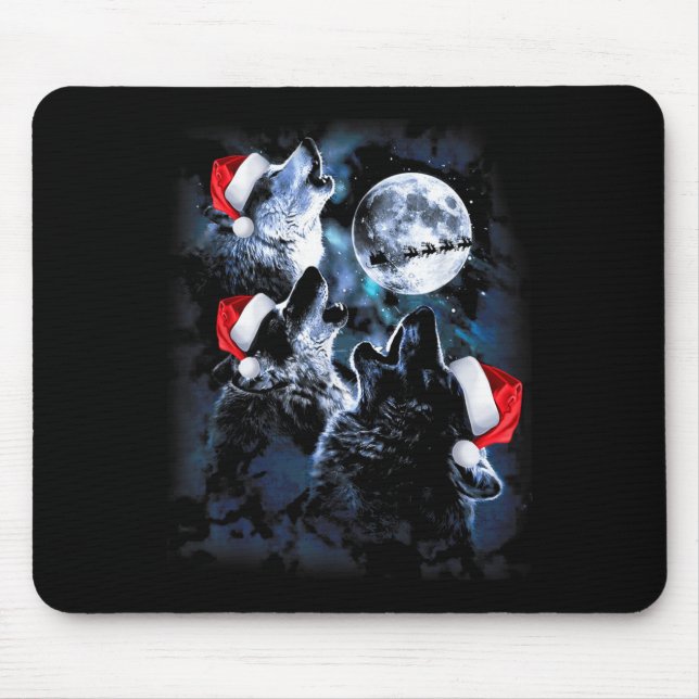 3 Wolves Howling Under Moon Christmas Santa Wolf L Musmatta (Framsidan)