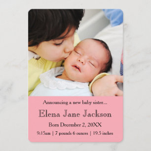 3 x 5 Brother Announcing Sister's Birth Rosa Meddelande