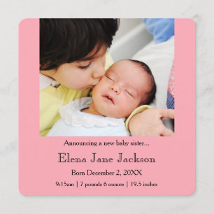 3 x 5 Brother Announcing Sister's Birth Rosa Meddelande
