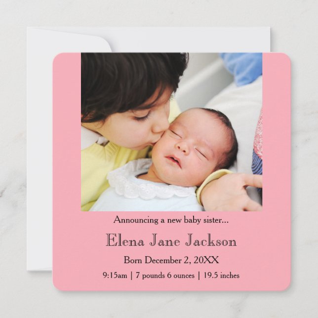 3 x 5 Brother Announcing Sister's Birth Rosa Meddelande (Framsida)