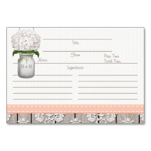 3 x 5 Peach Hydrangea Mason Burk Receptkort Bordsnummer