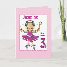 3 Year Old Ballerina Cartoon Ethnic Birthday   Kort