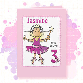3 Year Old Ballerina Cartoon Ethnic Birthday   Kort