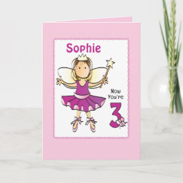 3 Year Old Cute Ballerina Cartoon Pink Birthday   Kort